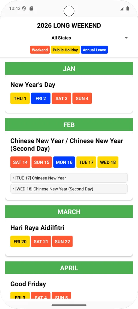 Singapore Calendar on Android, screenshot 7